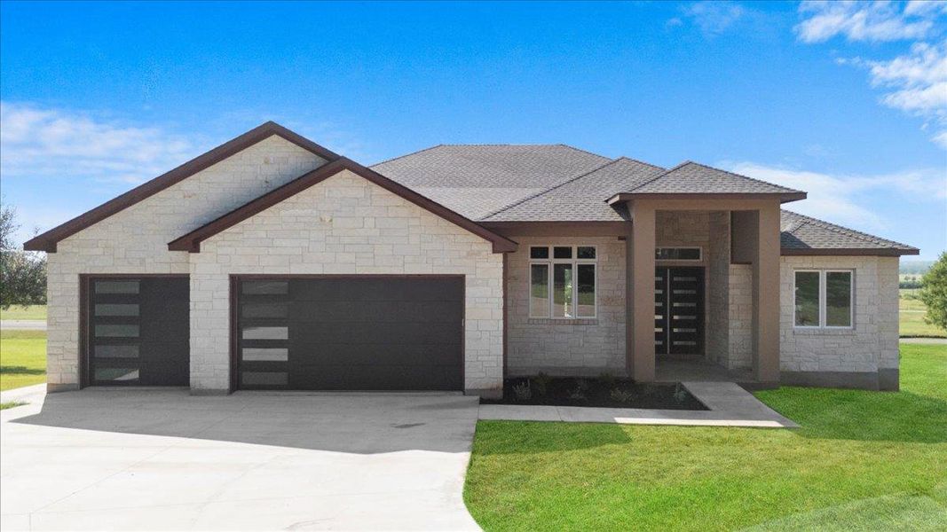 Front exterior of a new home in , Bastrop, TX, highlighting curb appeal (Image 24). Front exterior of a new home in , Bastrop, TX, highlighting curb appeal (Image 24).