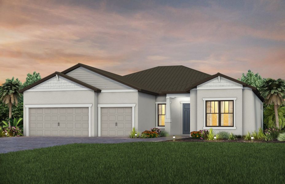 Front exterior of a new home in Talon Preserve on Palmer Ranch, Nokomis, FL, highlighting curb appeal (Image 23).