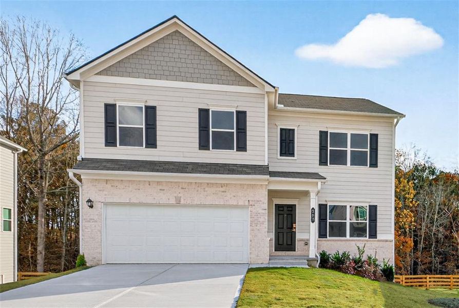Front exterior of a new home in Roxeywood Park, Winder, GA, highlighting curb appeal (Image 1). Front exterior of a new home in Roxeywood Park, Winder, GA, highlighting curb appeal (Image 1).