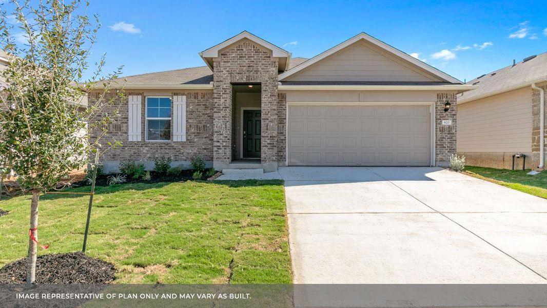 Front exterior of a new home in Bar W Ranch, Leander, TX, highlighting curb appeal (Image 18). Front exterior of a new home in Bar W Ranch, Leander, TX, highlighting curb appeal (Image 18).