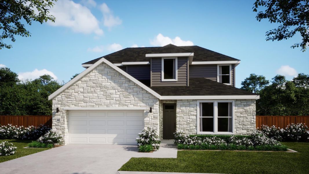 Elevation A with Stone | Caroline | Sage Collection – Freedom at Anthem in Kyle, TX by Landsea Homes