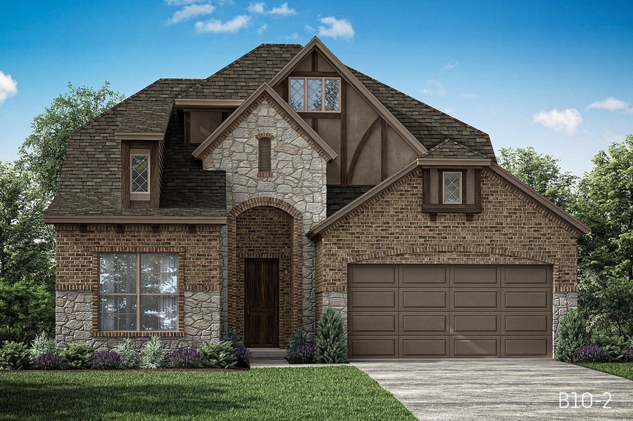 Representative exterior photo of a completed home built from the Dover by John Houston Homes in BridgeWater - Phase 1, Midlothian, TX (Image 4). Representative exterior photo of a completed home built from the Dover by John Houston Homes in BridgeWater - Phase 1, Midlothian, TX (Image 4).