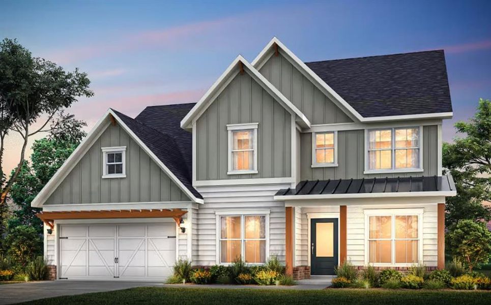 Front exterior of a new home in Berkeley Mill, Cumming, GA, highlighting curb appeal (Image 1).