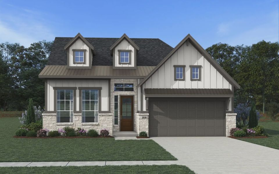 Representative exterior photo of a completed home built from the Lauren by Chesmar Homes in Meridiana 50's and 60's, Manvel, TX (Image 3).