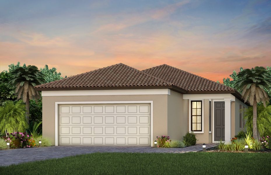 Representative exterior photo of a completed home built from the Flagstone by DiVosta in Terreno, Naples, FL (Image 2). Representative exterior photo of a completed home built from the Flagstone by DiVosta in Terreno, Naples, FL (Image 2).