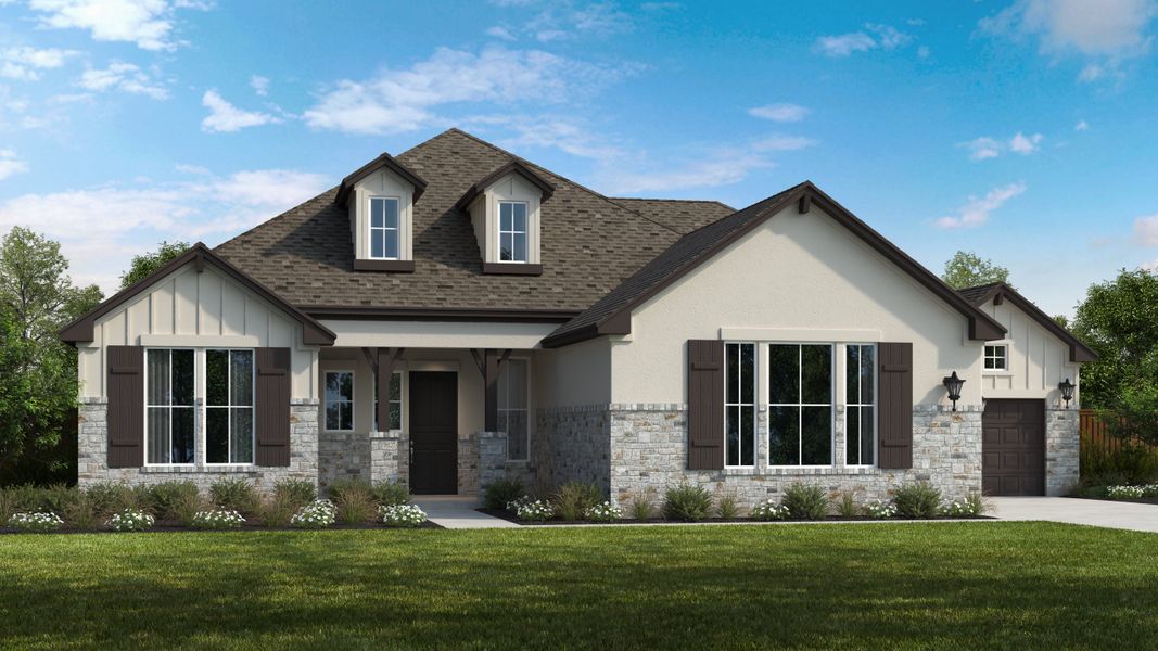 Representative exterior photo of a completed home built from the Alamito by Scott Felder Homes in Leander Estates, Leander, TX (Image 4).