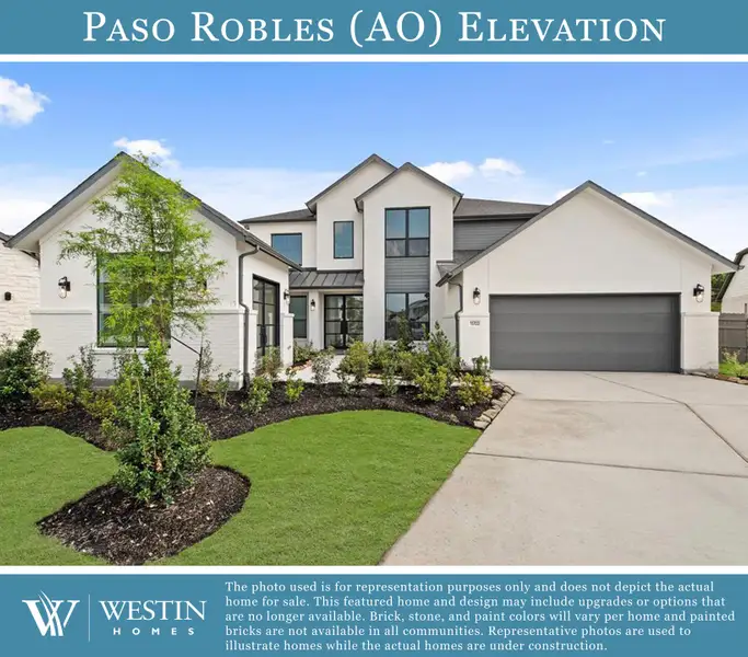 Representative exterior photo of a completed home built from the The Paso Robles by Westin Homes in ARTAVIA® - 65' Art Collection, Conroe, TX (Image 1).