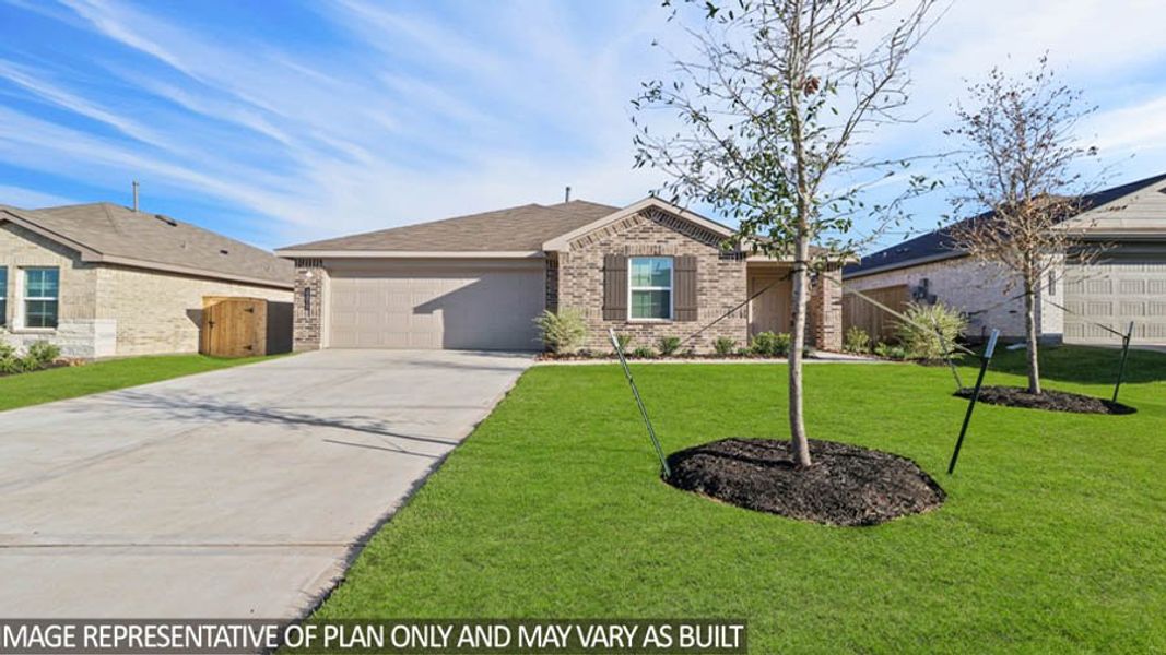 Representative exterior photo of a completed home built from the Camden by D.R. Horton in Harrington Trails at The Canopies, New Caney, TX (Image 1). Representative exterior photo of a completed home built from the Camden by D.R. Horton in Harrington Trails at The Canopies, New Caney, TX (Image 1).
