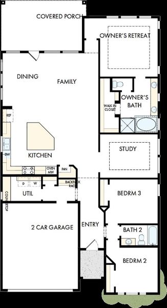 2D floor plan layout of this home in Tavolo Park Cottages, Fort Worth, TX (Image 2).
