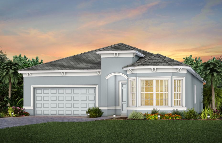 Front exterior of a new home in Highpointe, Stuart, FL, highlighting curb appeal (Image 22).