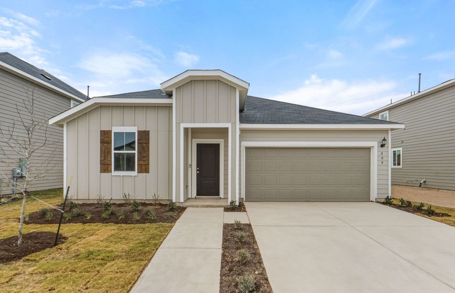 Front exterior of a new home in Alto, San Marcos, TX, highlighting curb appeal (Image 17).