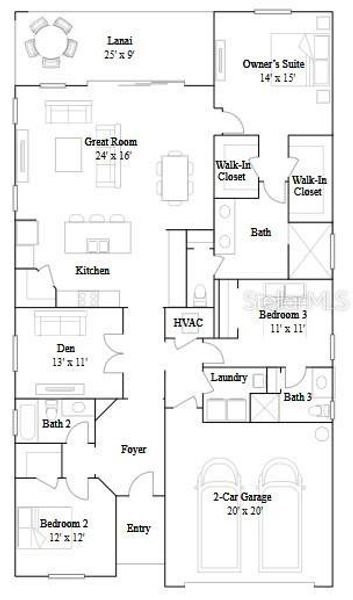 2D floor plan layout of this home in Rye Ranch, Parrish, FL (Image 4).
