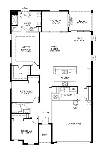 2D floor plan layout for the Drexel by Maronda Homes in South Gulf Cove, Port Charlotte, FL (Image 5).