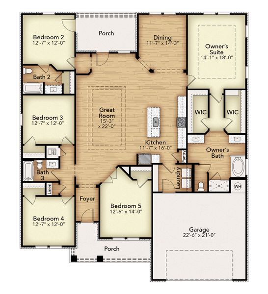 2D floor plan layout for the The Turquoise by Herbst Homes in Clear Water Landing, Milton, FL (Image 3).