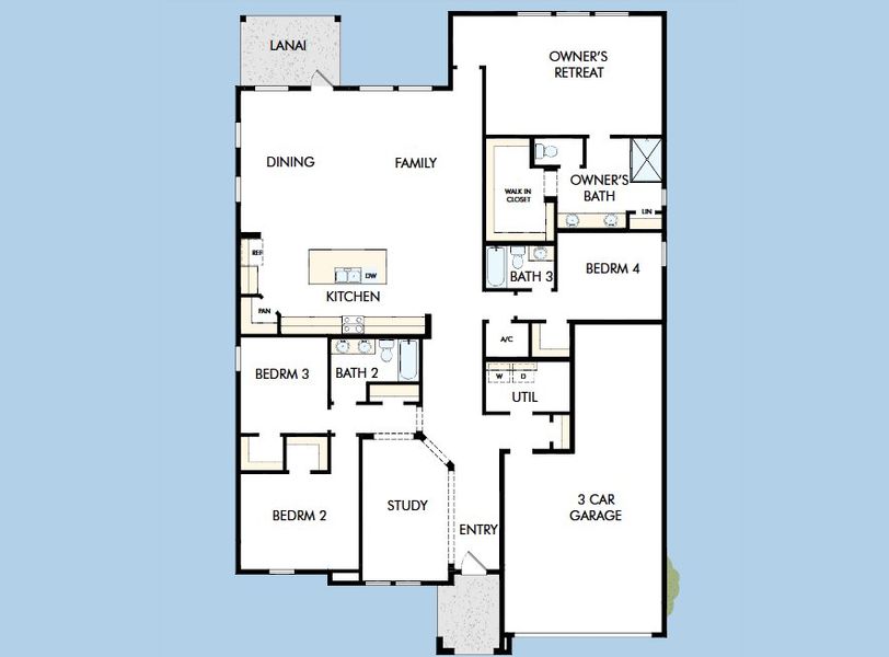 2D floor plan layout for the The Badell by David Weekley Homes in The Preserve at Laurelton – The Haven Collection, Green Cove Springs, FL (Image 5). 2D floor plan layout for the The Badell by David Weekley Homes in The Preserve at Laurelton – The Haven Collection, Green Cove Springs, FL (Image 5).