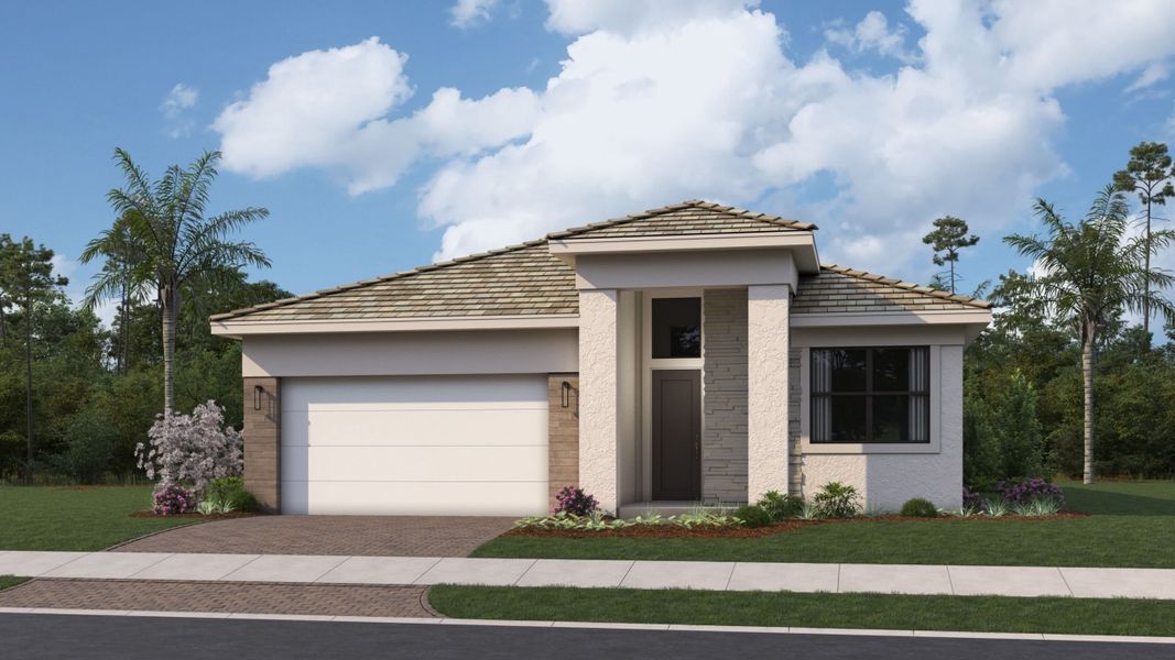 Representative exterior photo of a completed home built from the Madeline by Kolter Homes in Esprit at Avenir, Palm Beach Gardens, FL (Image 27).