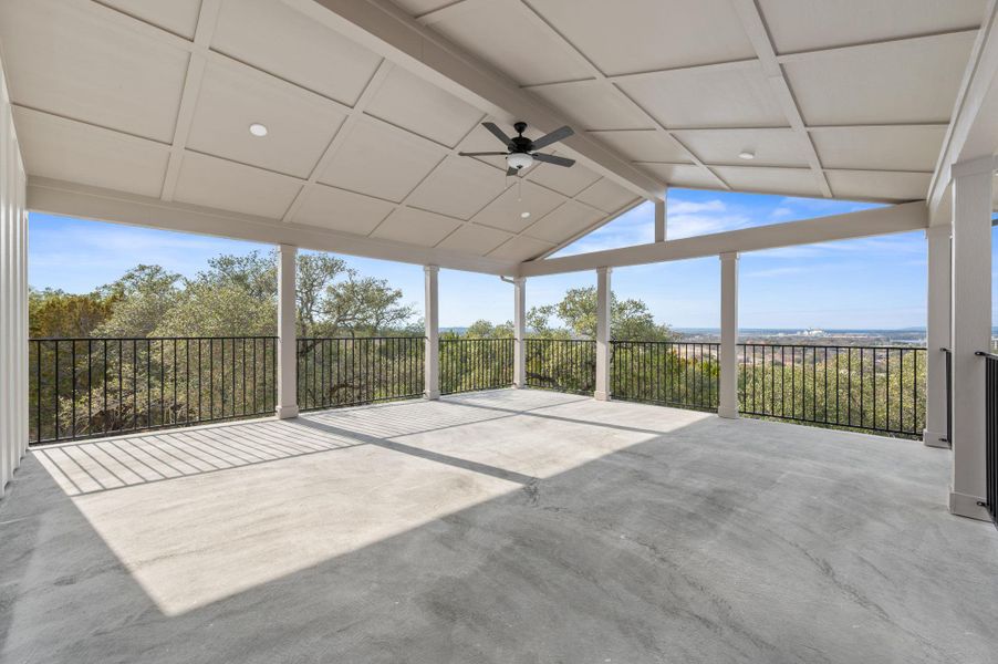 Oversized upstairs covered patio overlooking Lake LBJ and the Texas hill country