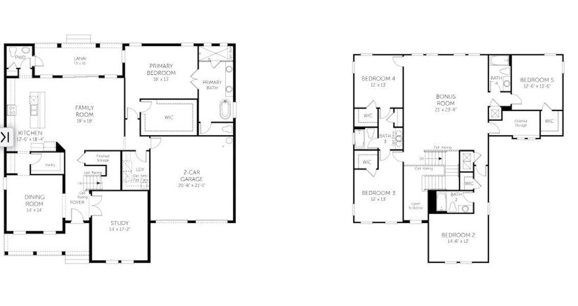 2D floor plan layout for the Prescott - 60' Homesites by Dream Finders Homes in Avalon Woods, Winter Garden, FL (Image 3).