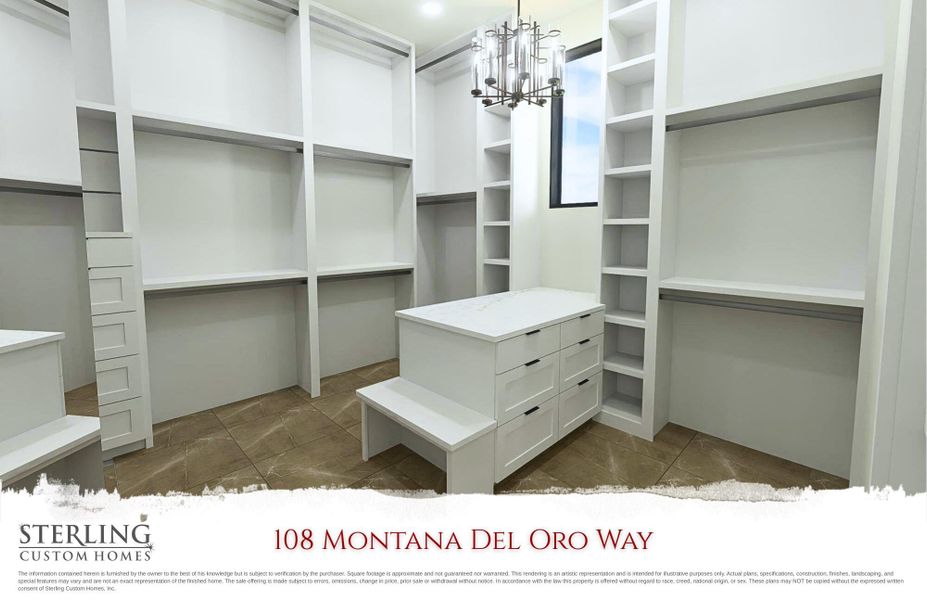 Spacious closet with a chandelier