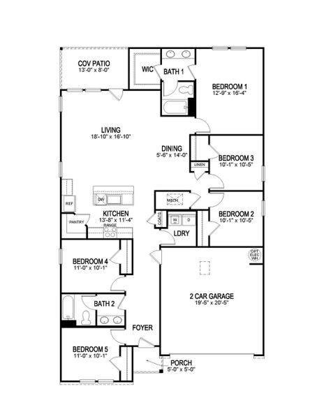 2D floor plan layout for the SPRUCE by D.R. Horton in Morford, Jackson, TN (Image 3).