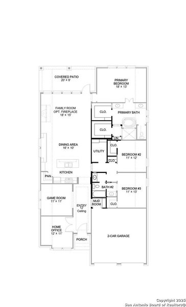 2D floor plan layout of this home in Meadows Of Mill Creek 60', Seguin, TX (Image 2).
