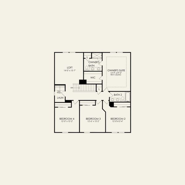 2D floor plan layout for the Hampton by Pulte Homes in The Retreat at Carolina Ridge, Harrisburg, NC (Image 4).