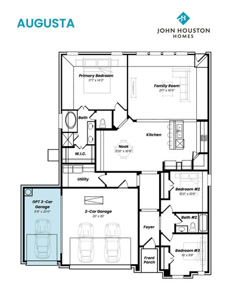 2D floor plan layout for the Augusta by John Houston Homes in Bridgewater, Midlothian, TX (Image 7).