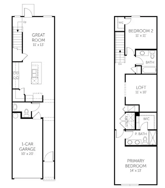 2D floor plan layout for the Julington II - Townhomes by Dream Finders Homes in Westview Manor, Jacksonville, FL (Image 3).