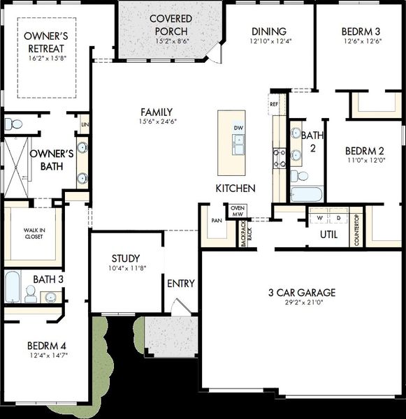 2D floor plan layout of this home in Monterra - Classics, Fate, TX (Image 2). 2D floor plan layout of this home in Monterra - Classics, Fate, TX (Image 2).
