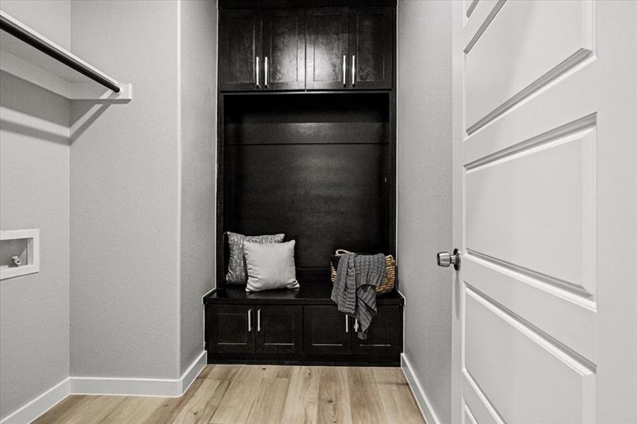 Mudroom featuring light hardwood / wood-style flooring