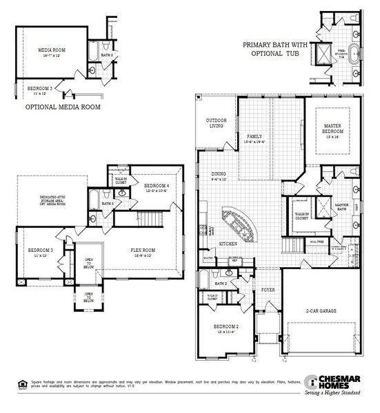 2D floor plan layout for the Madison – 55′ Lot by Chesmar Homes in Attwater, Waller, TX (Image 3).