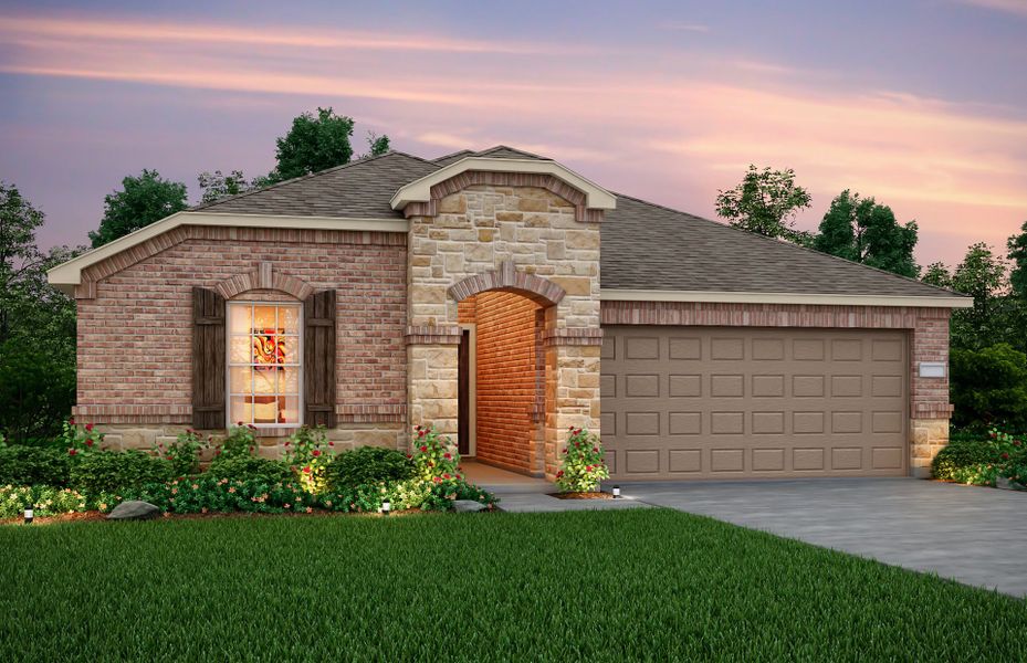 The Rayburn, a one-story home with 2-car garage, s