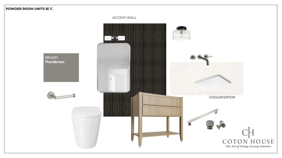 Unit B/C Powder Bathroom selections. Final selections are subject to change due to availability or curated design.