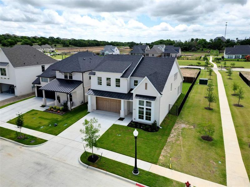 Aerial perspective of suburban area Aerial perspective of suburban area