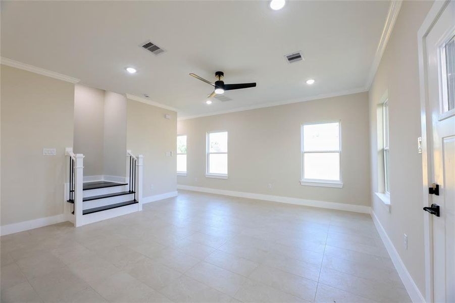 Family Room offers many windows to let in natural light.