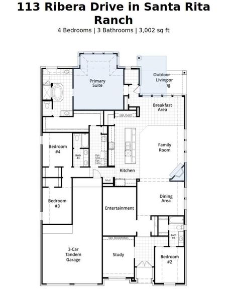 2D floor plan layout of this home in Santa Rita Ranch: 60ft. lots, Liberty Hill, TX (Image 2).