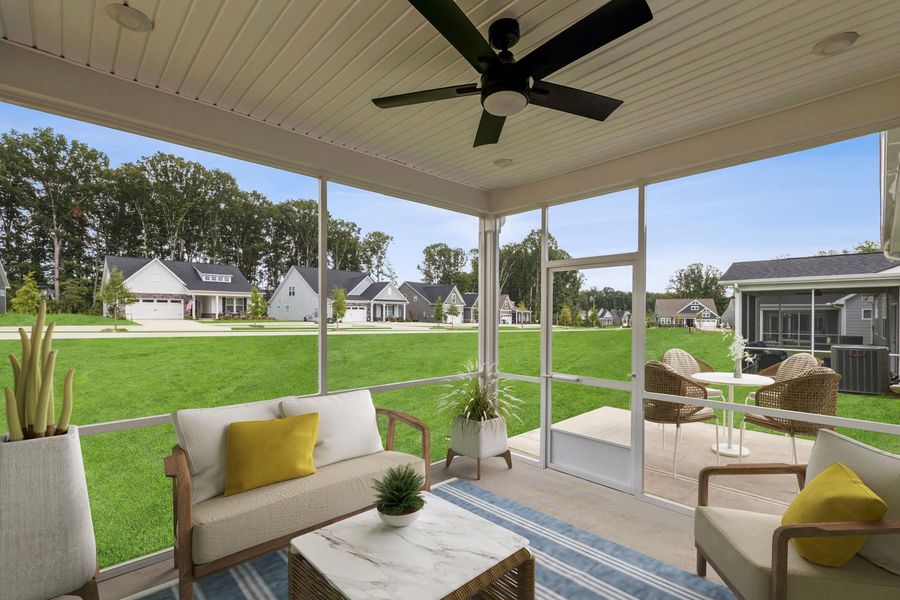 Exterior details and patio area of a home in The Beacon at Old Peachtree Single Family Homes, Lawrenceville (Image 105).