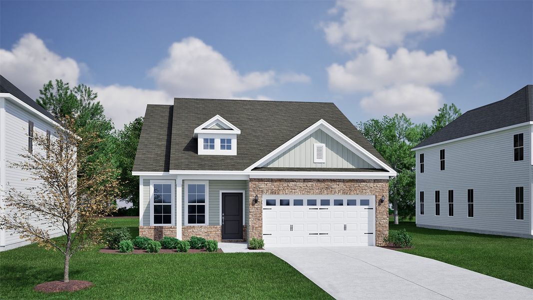 Representative exterior photo of a completed home built from the Benson - Vanguard Collection by Mungo Homes in Ovation at Sweetbrier, Durham, NC (Image 8).