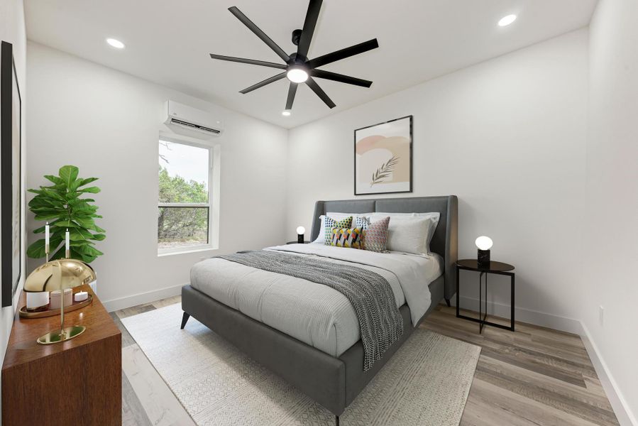 Bedroom in guest apartment off garage-virtually staged