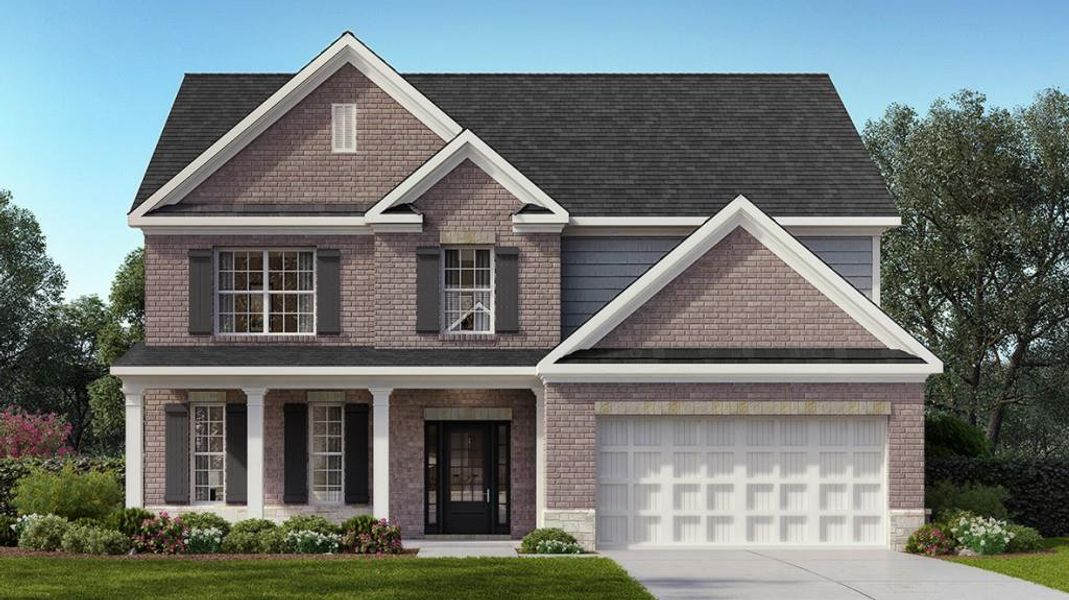 Front exterior of a new home in Haven Abbey, Cumming, GA, highlighting curb appeal (Image 1). Front exterior of a new home in Haven Abbey, Cumming, GA, highlighting curb appeal (Image 1).