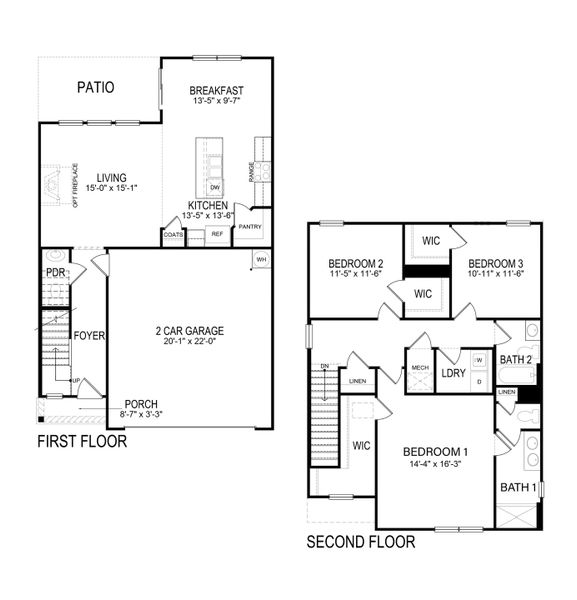 2D floor plan layout of this home in Hawk's Ridge, Rossville, GA (Image 2).