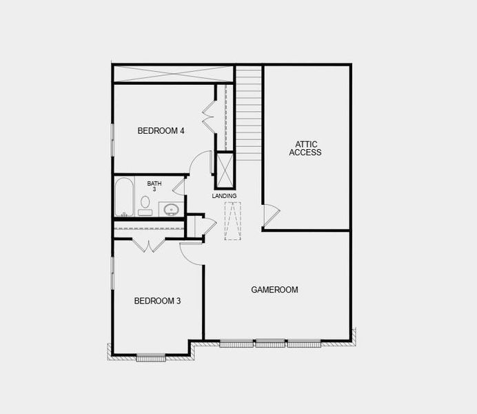 Second Floor Plan - Additional Highlights Include: 36" wide contemporary front door, pendant light pre-wire at kitchen island, and added gas line at patio