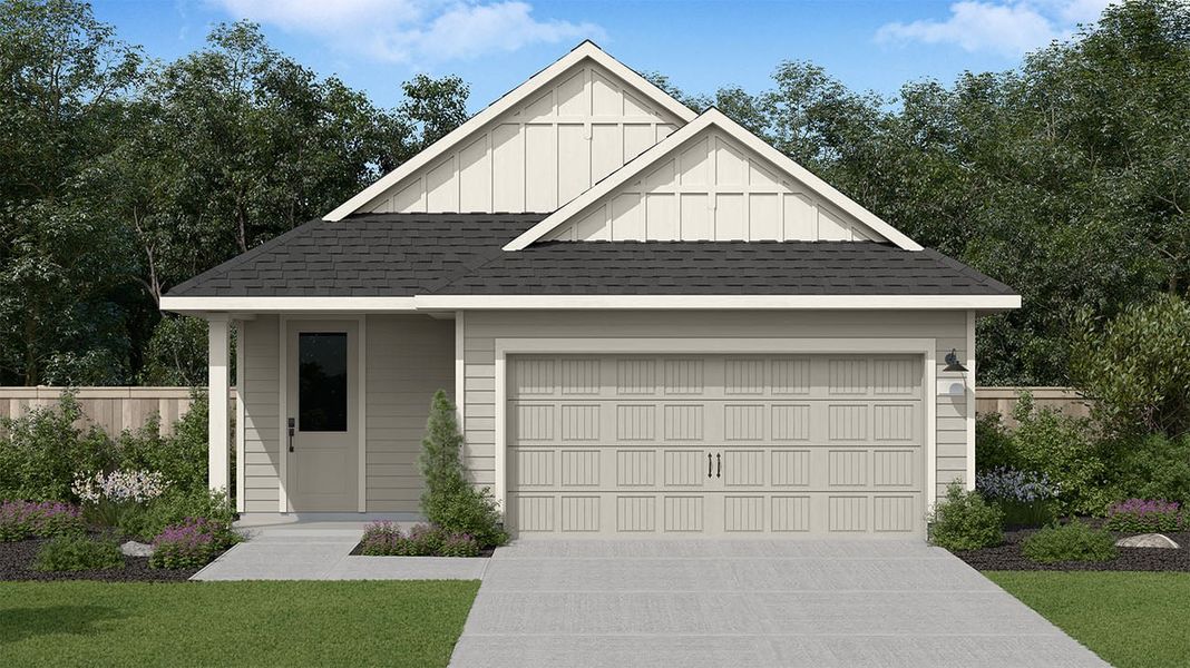 Representative exterior photo of a completed home built from the Makenna by Risewell Homes in The Cottages Collection at Oakberry Trails, Waller, TX (Image 5).