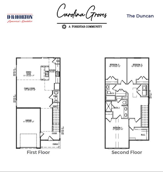 2D floor plan layout of this home in Carolina Groves Townhomes, Moncks Corner, SC (Image 2).