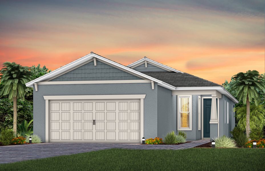 Representative exterior photo of a completed home built from the Flagstone by Del Webb in Del Webb Oak Creek, North Fort Myers, FL (Image 16). Representative exterior photo of a completed home built from the Flagstone by Del Webb in Del Webb Oak Creek, North Fort Myers, FL (Image 16).