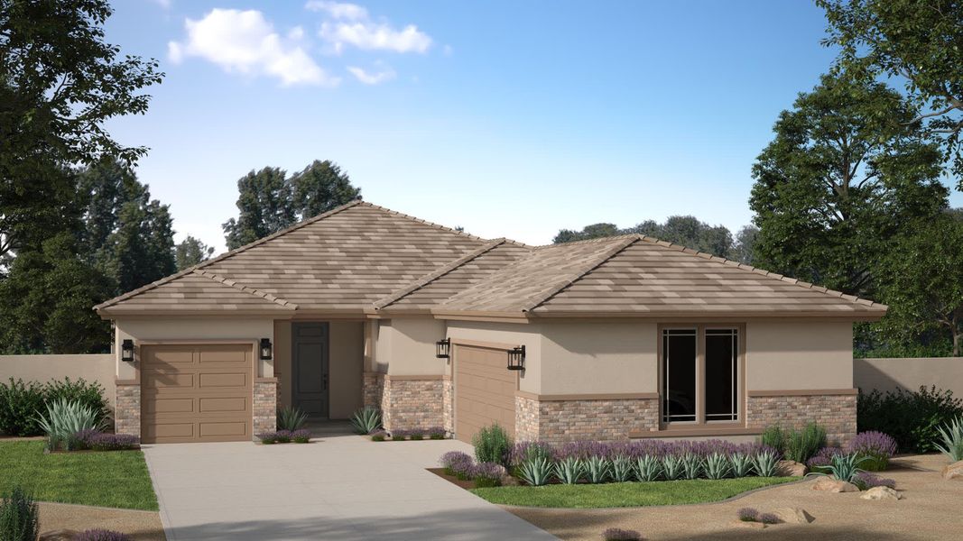 Desert Prairie Elevation with Optional Stone | Hualapai | Bentridge – Peak Series | Buckeye, AZ | Landsea Homes