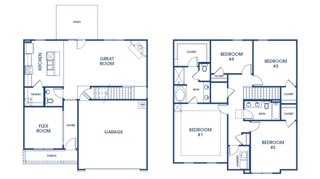 2D floor plan layout for the Penwell by D.R. Horton in Branford Crossing, Stockbridge, GA (Image 4).