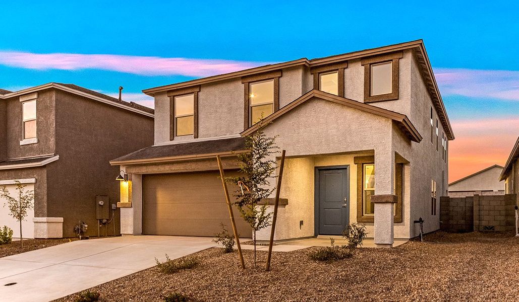 Front exterior of a new home in Blackhawk, Tucson, AZ, highlighting curb appeal (Image 18).