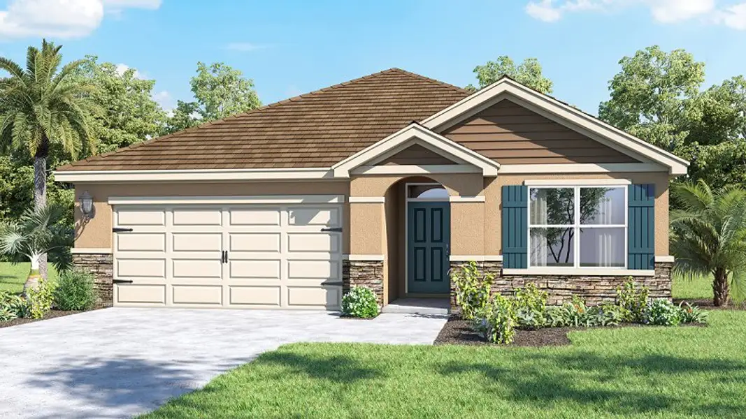 Front exterior of a new home in Crosswinds, Haines City, FL, highlighting curb appeal (Image 2). Front exterior of a new home in Crosswinds, Haines City, FL, highlighting curb appeal (Image 2).