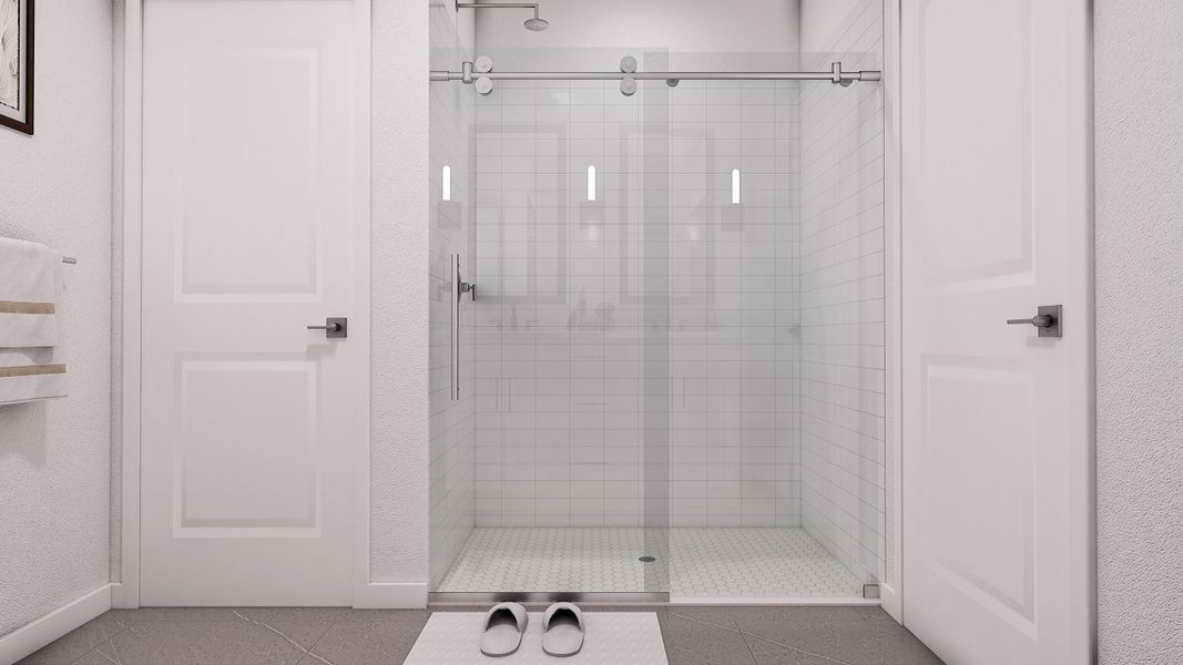 Primary bath with glass shower door